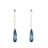 Boucles d'oreilles longues en zircone cubique bleue, élégantes, goutte d'eau, bijoux de fête pour femmes, boucles d'oreilles pendantes en cristal à la mode, cadeaux pour femmes, 2021