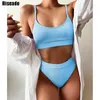 Riseado Push Up Bikini Hohe Taille Bademode Damen Badeanzug Gerippt Sexy Set Patchwork Brasilianischen Biquini Sommer 210621