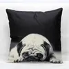 Черно -белый окрашенный мопс собака домашний декоративный диван диван бросок подушка Корт хлопковые льняные квадратные подушки 45x45 см 2021 Продажа подушки/декорат
