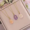 Pendant Necklaces 3 Color Natural Stone And Stainless Steel Gold Charm Quartz Necklace Women's Men's