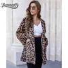 Big Pocket Leopard Faux Bontjas Vrouwen Herfst Winter Single Button Highstreet Lange Jassen Losse Vrouwelijke Bovenkleding 210510