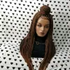 Long Brazilian Brown Box Braids Wig With BabyHair 200 Density Synthetic Braided Wigs For Black Women Simulaton Human Hair