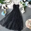 مطرزة حزب اللباس نجوم الخامس الرقبة أكمام vestidos مثير فساتين الصيف شبكة خليط جديد فساتين طويلة 210329