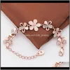 Braccialetti con ciondoli Gioielli Bracciale con fiori in oro rosa Gioielli da polso con petali cavi ecologici decorati con perline di cristallo Dff0633 Consegna a goccia