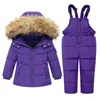 Nouveau hiver enfants vêtements ensemble vêtements de neige canard doudoune bébé garçons tout-petits filles vêtements enfants parka véritable manteau de capuche de fourrure Russie H0909