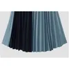 Ankomst Kvinnor Chiffon Färg Patchwork Long Pleated Kjolar Hög midja Street Blue Mid-Calf för 210428