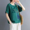 Styl Sether Style kobiety z krótkim rękawem luźne koszulki kwiatowe wazon haft bawełniany lniana tshirt plus rozmiar femme topy M632 210512