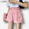 LYZCR Casual Casual Denim Shorts Femmes Candy Couleur Noir Taille High Taille Jeans Femme Loet large JEAN JEAN COURT 210719