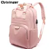 Båda axlarna USB Charge Rosa Ryggsäck Kvinnor Dator Ryggsäck 14 Inches Kvinna Vattentät Bagpack School Väskor För Tonårsflickor 210929