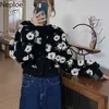 Neploe Floral Jackets Vintage Crop Puff Sleeve Jacket Women Autumn Winter Clothes Korean Fashion Coats Female Tops Outwear 210914