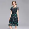 Letnia Sukienka Floral Haft Koronki Kobiety Krótki Rękaw Przezroczysty Retro Vintage Midi Wysokiej Jakości Robe Femme 210603