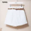 Toppies Zomer Shorts Losse wijde wijde been met PU-riem Solid Color Bottoms Vrouw Streetwear 210724