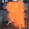 Chic Women Tutu High Low Tulle Skirt Tiered Ruffles Asymmetrisk Prom Gown Party Kjolar Saia Faldas Custom Made Plus Size 210324