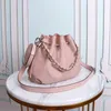 Perforated personalized design women's bucket bag soft classic suit handbag leather woven handle + long leather shoulder bags 25*25*20cm