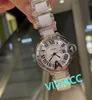 New Classic Women Roman Numerals Watches Stainless steel White Ceramic Wristwatch Female Geometric Quartz Clock 33mm