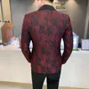 Męskie garnitury Blazery męskie Blazer luksus bal maturalny haftowane wino czerwony płaszcz z długim rękawem Homme Slim Fit Jackets264U