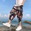 Men's Pants Elastic Waist Home 2021summer Plus Size Hip-hop Bloomers Beach Loose Linen Printed Cropped #g30