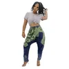 Partihandel Produkt Kontrast Patchwork Hög midjabyxor Byxor Kvinnor Denim Classic Fashion Jeans Cool Girl Streetwear 210525