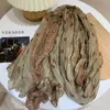 Bomull linne halsdukar Kvinnor Nöjda sjalar Wrapped Wrap Printed Beach Scarf Vintage Style