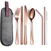 9 SZTUK / SET 304 Zestaw sztućców ze stali nierdzewnej Flatware z Case Reusable Travel Portable Coreware 211108