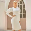 Summer Women White Long Puff Sleeve Club Dress Sexy Space Cotton Celebrity Evening Runway Party Size XL 210423