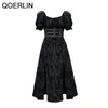 Dark Gothic Tie-Dye Split Long Dress Women's High Waist Girdle Black Sex es Female Summer Midi Length Puff Sleeve 210601