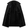 Mäns Classic Black Cashmere Coats Vinter Slim Fit Male Long Ull Trench Coat Tinken Plus Fleece Wool Blandar Överrock 210522