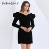 Party Dress For Women V Neck Puff Long Sleeve Tunic Sexy Plus Size Pencil Mini Dresses Female Fashion Clothing 210520