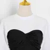 Elegant lapptäcke kvinnor T-shirt O Neck Kortärmad Tunika Hit FärgT-tröja för kvinnliga mode kläder 210524