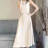 Zomerfeest sexy satijn slip jurk vrouwen Koreaanse solide backless vrouw lange mode losse elegante es vestido 14496 210512
