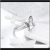 Drop Leverans 2021 Autentisk 925 Sterling Sier Vintage Butterfly Justerbara Finger Ringar För Kvinnor Bröllop Förlovnings Ring Mode Smycken SC