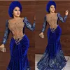 2022 플러스 사이즈 아랍어 아소 에비스 고급스러운 Mermiad Sexy Prom Dresses Sheer Neck Velvet 저녁 공식 파티 두 번째 리셉션 가운 드레스 ZJ21