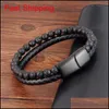 Mannen Beacelets Natuurlijke Vulkaansteen Leer Magnetische sluiting Koeienhuid Gevlochten Trendy Armband Armband Pulsera Ho qylVFo luckyhat