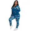 Plus Storlek S-5XL 2 Piece Outfits för kvinnor Camouflage Printed Stretch Casual Joggor Fitness Matching Set grossist dropshipping x0428