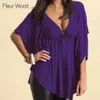 Fleur Wood Women Loose Style T shirt Solid V-Neck Fashion Tops Tee Female Summer Short Sleeve Street Ladies Plus Size Code S-3XL X0628