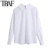 Femmes Boutons de mode Décorer Blouses blanches Vintage Col à revers à manches longues Chemises féminines Chic Tops 210507