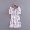 Femmes robe d'été elegan vintage floral plage Sexy à manches courtes en mousseline de soie fête vêtements coréens mini vestidos 210521