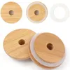 Couvercles en verre de bambou 70 mm 88 mm en bois réutilisable avec trou de paille et joint en silicone DHL Livraison gratuite