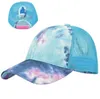 9スタイルの野球帽のポニーテール野球キャップを洗った綿トラッカーキャップスナップバックタイ染料カラフルなメッシュキャップDB626