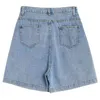 [EAM] Femmes Bleu Asymétrique Poches Large Jambe Denim Shorts Taille Haute Pantalon Lâche Mode Printemps Été 1DD8503 210512