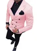 2個メンズスーツスリムフィットビジネスダブルブレストスーツ新郎イブニングウールピンクタキシード（ブレザー+パンツ）x0909