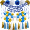 Graduatieceremonie Feestartikelen Ballon Set Gefeliciteerd Blauw en Witte Vlag Trek 10-inch Latex Ballonnen Sets