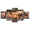 Canvas Art Print Modular Wooden Bridge Painting Poster Wall 5 Panel Sunset Picture For Home Decoration Sea Kids Room Framework Pai5509055