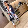 CM.YAYA Print Full Sleeve Single Button Full Length Straight Pant 2 Piece Set Women Turn-down Collar Two Piece Outfit Fashion Y0625