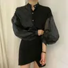 Korean See Through Blouse Women Fashion Sexy Loose White Women's Shirt Puff Long Sleeve Mesh Elegant Clothes 11256 210508