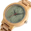 ساعة Wristwatches Men's Watch Natural Wooden Bamboo Watches مع Wood Wood Band الكامل الكامل الكوارتز الأخضر