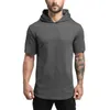 Mens Bodybuilding Hoodies Men Gyms Hooded Short Sleeve Fitness Clothing Muscle T Shirt Slim Solid Cotton Pullover Sweatshirt 210706