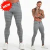 Gingtto męskie spodnie swobodne spodnie chude elastyczne chinos Slim Fit Panting Check Men 220118