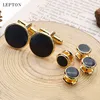 Lepton Black Enamel Round Cufflinks и смокинг-шпильки Устанавливает Gold Color Business Свадьба Высокое Качество Мужская Рубашка Манжеты Запонки