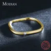 100% настоящий 925 стерлингового серебра квадрат уникальный модный дизайн пальца кольцо для женщин Golc Color Свадебное заявление ювелирные изделия 210707